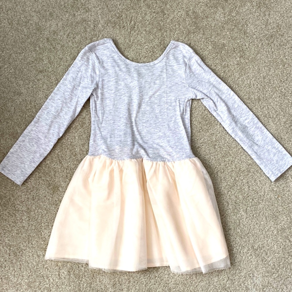 Old Navy 5 T grey and cream tulle long sleeve dress